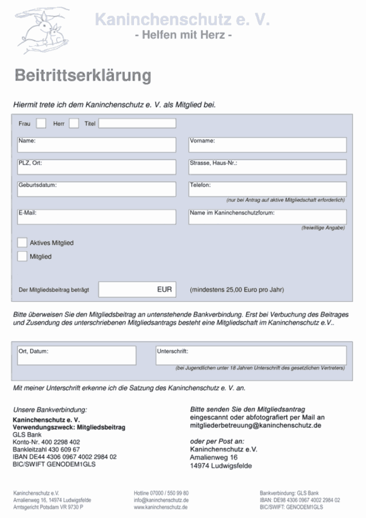 Mitgliedsantrag Kaninchenschutz